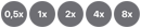0,5x, 1x, 2x, 4x, 8x