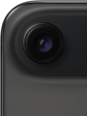 iPhone Air, achterkant, kleur Spacezwart, afgeronde hoek aan de bovenkant, Fusion-camerasysteem met één lens